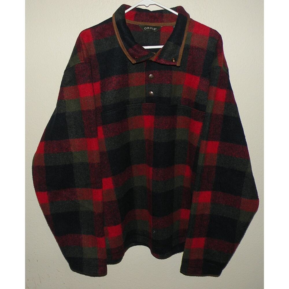 Orvis Men’s XXL Green Mountain Snap Neck Fleece Pullover Henley Red/Gray/Black